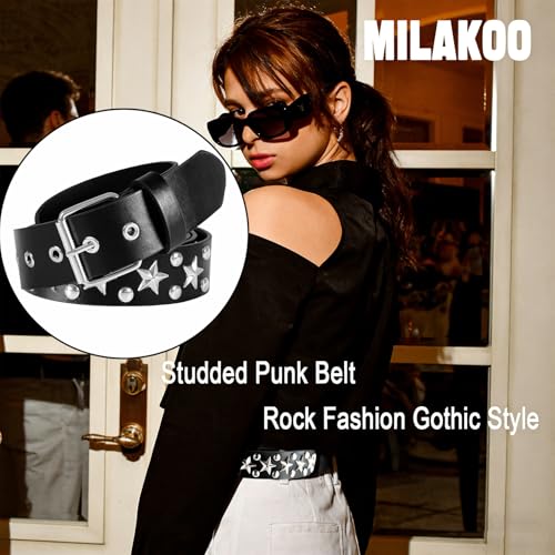 MILAKOO Punk Leather Waist Belt for Women Vintage Accessories for Hippie Skateboarding Enthusiasts - color: D