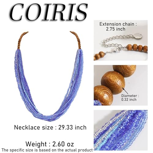 Coiris Chunky Statement Necklaces for Women Boho Multi Long Layered Strand Beaded Necklace for Women Handmade Crystal Beach Jewelry Gift - color: Royal Blue