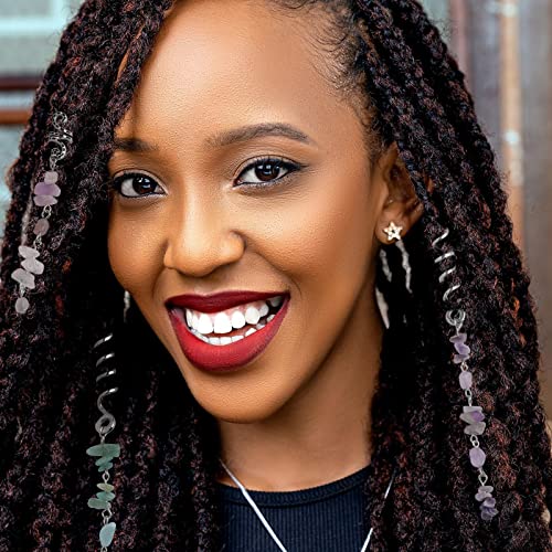 FRDTLUTHW Colored Natural Stone Tassels Hair Jewelry for Braids, Crystal Dreadlock Accessories Hair Charms for Women(Silver, pack of 6) - color: 6PCS, Silver, Green, Pink, Purple