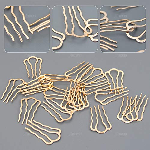 AUEAR, 20 Pack Metal Gold Hair Combs Pins 4 Teeth Accessories for Women Girl Decorative