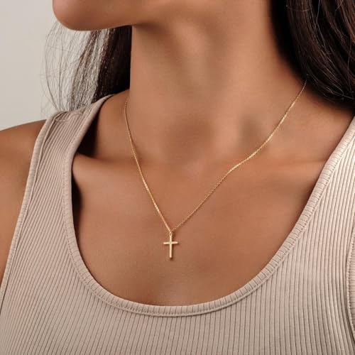 Turandoss Gold Cross Necklace for Women Girls Jewelry Gifts, Dainty 14K Gold Plated Cross Necklace Infinity CZ Holy Mary Medal Necklaces for Women Baptism Religious Faith Jewelry First Communion Gifts - color: 14k gold cross necklace
