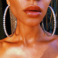Crystal Rhinestone Hoop Earrings Extra Large Thin Statement Skinny Sparkle Bling Drop Circle Dangle Silver Gold Statement for Women Party Dance Fashion Jewelry (gold) - color: gold
