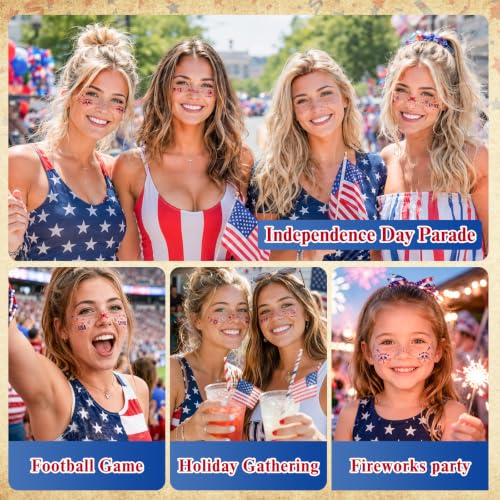 4th of July Red White Blue Glitter Freckles-Patriotic Face Tattoos 24PCS | Waterproof Temporary Tattoos Glitter Fake Freckles Sparkles for Independence Day & Everyday Makeup - color: colorful
