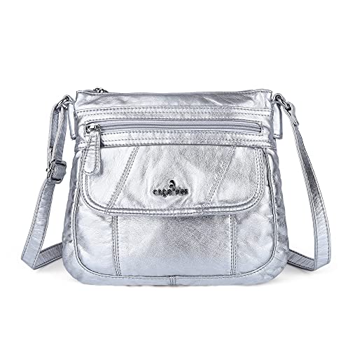 Angelkiss Small Womens Crossbody Bag Leather Shoulder Purse for Women Hobo Bag with Adjustable Shoulder Strap - color: Silver