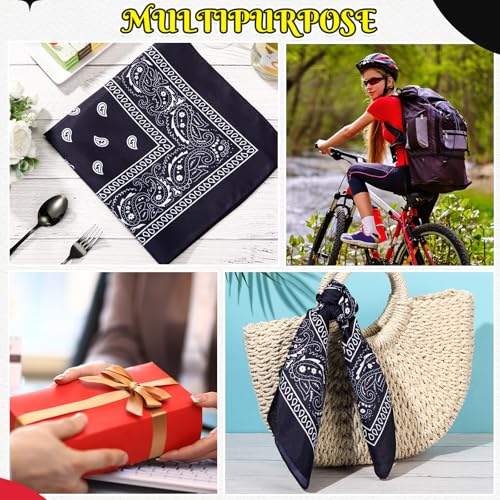 Bandanas Scarf with Leather Ring Floral Buckle Paisley Bandana Headwear Western Scarf Gifts for Women Men Halloween - color: Navy Blue