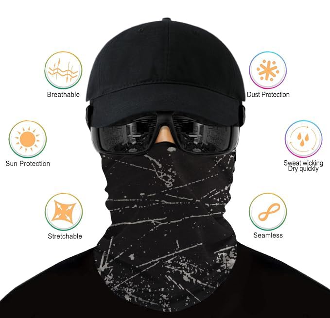 6-Pack Balaclava Face Mask for Men & Women - UV Protection Neck Gaiter, Multi-Use Cycling Mask & Breathable Headband - color: Black