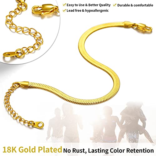 ChainsHouse Ankle Bracelets for Women, Stainless Steel Chain Anklets Waterproof, Women Summer Beach Jewelry Gift, Come with Box - color: 10. 5mm-Herringbone-Gold