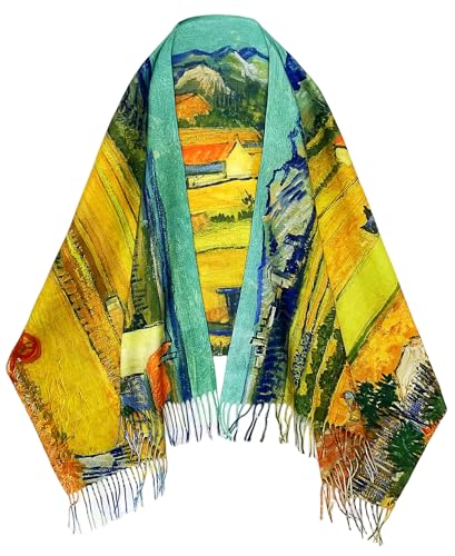 VENVSBEE Reversible Scarf Soft Large Shawl Wrap Blanket Double Sided Art Print Warm Pashmina Stoles Klimt Van Gogh Gifts - color: Art 19