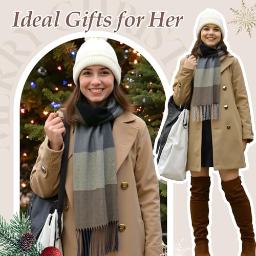 Loritta Womens Scarf Fashion Long Plaid Shawls Wraps Big Grid Winter Warm Lattice Large Scarves Gifts - color: U-brown Red Lattice