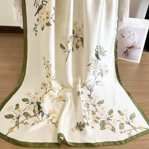 Long Silk Like Scarf Lightweight Satin Scarves Large Sunscreen Shawl Wrap for Women - color: 005.birds and Flowers Beige