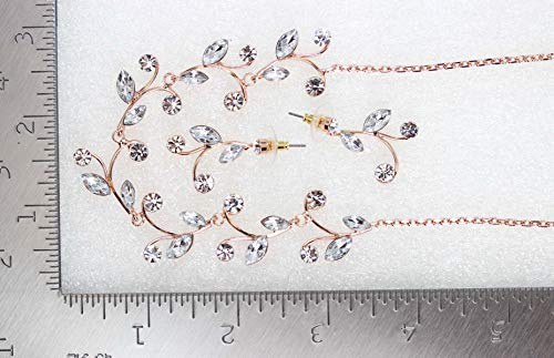 Faship Gorgeous Rhinestone Crystal Floral Necklace Earrings Set - color: Clear/Rose-gold-plated