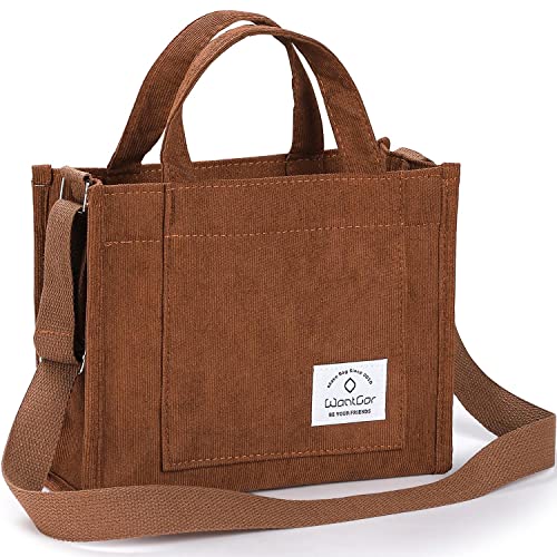 WantGor Tote Bag for Women, Corduroy Crossbody Bags Shoulder Handbag Small Satchel Hobo Bag Purse - color: Brown