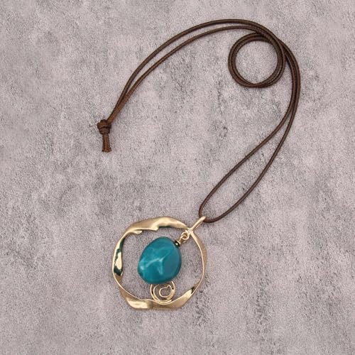 JAOYU Boho Necklace for Women Large Pendant Necklace Boho Long Choker Leather Gold Necklace Vintage Earthy Jewelry Trendy - style: Hippie Long Necklace