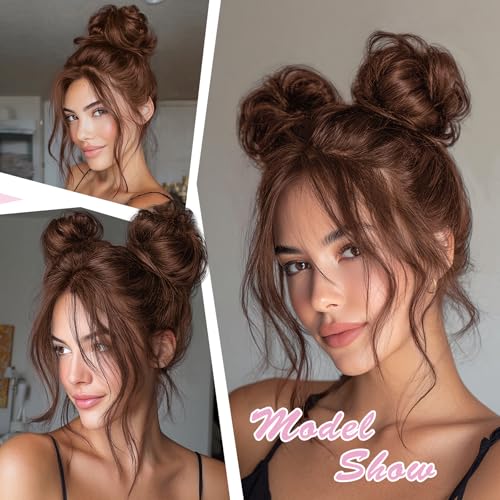 Messy Bun Hair Pieces for Updos 100% Real Human Chignons Scrunchies Hair Buns Stretchy Fluffy Faux Buns Wig Hairpiece Elastic Band Hairbun Donut Hair Bun Extensions for Women Chestnut Brown - color: Chestnut Brown