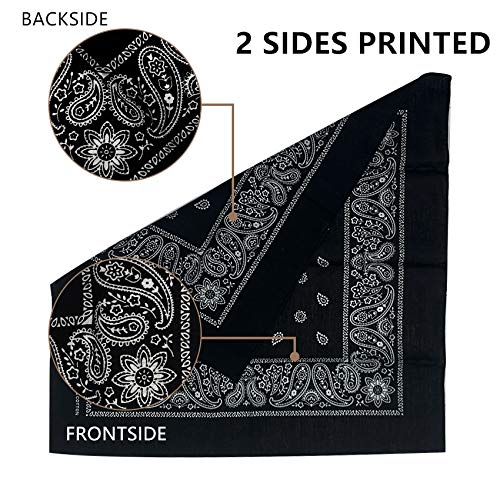 Vamqor 12pcs Bandana for women and men 100% Cotton Custom Fashion Paisley Design Multifunctional Outdoor Square Handkerchief - color: Black