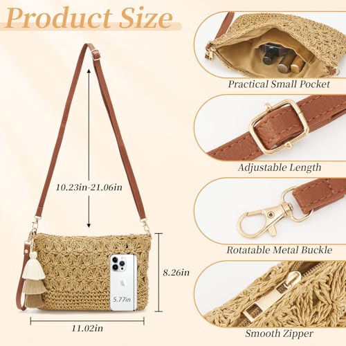 Small Straw Purse for Women Summer Clutch Purses Beach Woven Envelope Bag Raffia Shoulder,Straw Crossbody Bag boho - color: Flower Brown