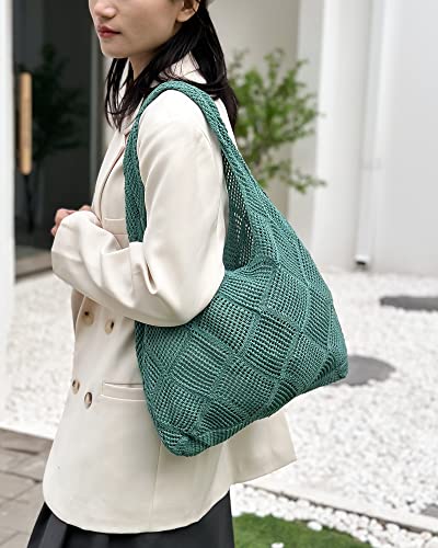 Crochet Mesh Beach Tote Shoulder Handbags Hobo Summer Aesthetic Women's Bag - color: Green2