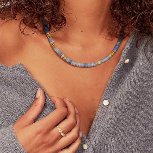 KissYan Boho Beaded Choker Necklace for Women, Gemstone Choker Natural Stone Freshwater Pearl Surfer Necklaces 14K Gold Plated Summer Beach Handmade Jewelry - color: T-Light Blue