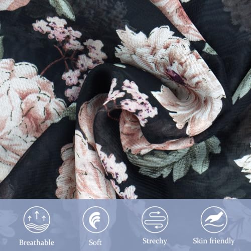 Headwear Turbans for Women - Lightweight Head Scarf for Women's Hair Chiffon Elegant Headwraps Hats - color: Black-peony
