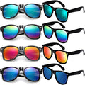 Eyegla Sunglasses Bulk Party Sunglasses Pack 80s Shades Eyewear Set for Men Women 8/10/20/30Pack - color: Black Frame+ Colorful Mirror Lens 8 Pack