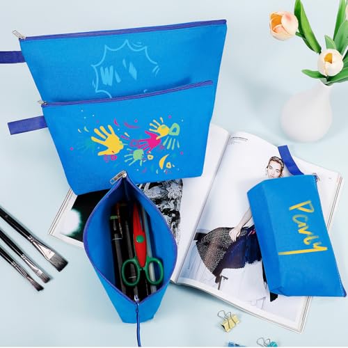 10 Pieces Cotton Canvas Makeup Bag with Bottom and Strap, Multi-Purpose Cosmetic Bag with Zipper Travel Toiletry Pouch, Blank DIY Craft Bag (Blue, S) - color: Blue, size: S
