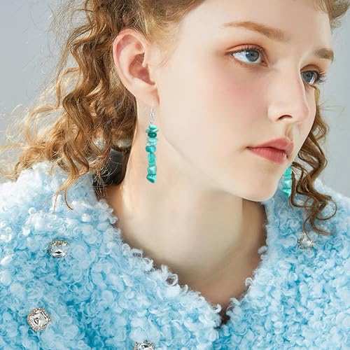 Handmade Bohemian Vintage Silver Nature Stone Beads Long Dangle Drop Earrings for Women - color: Blue Green