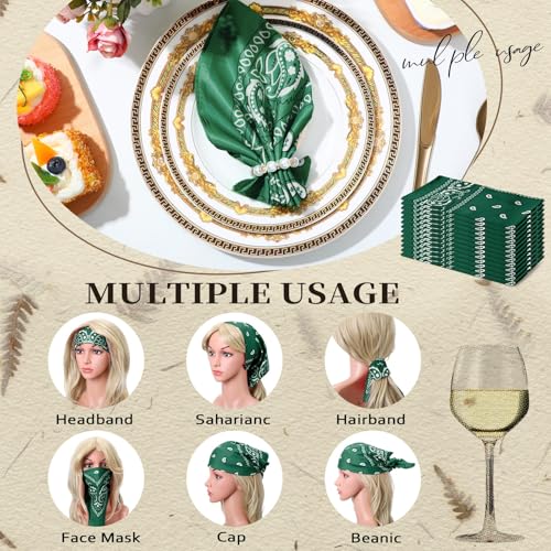 Suhine 12 Pcs Bandanas Bulk for Women Men 22 x 22 Inch Paisley Headband Cowboy Handkerchief Summer Beach Party Costume - color: Dark Green