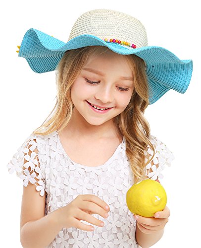 Bienvenu Kids Multi-Colors Large Brim Flower Beach Sun Hats - color: Blue