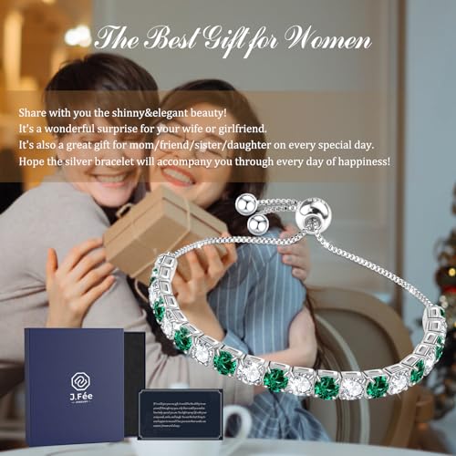 J.Fée Silver Bracelet, S925 Tennis Bracelet with Sparkling 5A Cubic Zirconia Silver Bracelets for Women Adjustable Bracelet for Women Bracelets Womens Bracelet Women Gifts for Women Mom - color: Zirconia Green CZ