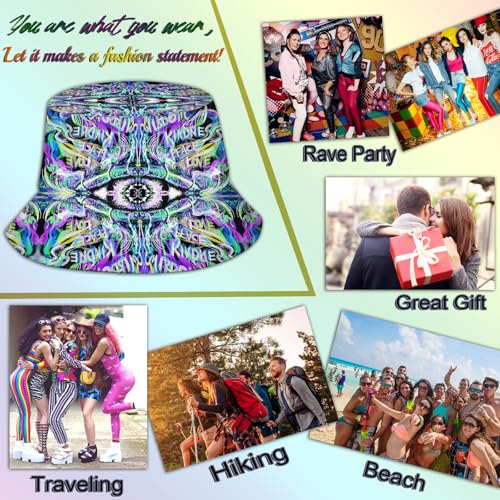 NASIAN Psychedelic Trippy Rave Bucket Hats for Women Men Outdoor Travel Beach Sun Hat Festival Outfits - color: Trippy Graffiti