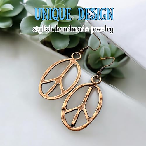 Peace sign earrings peace symbol charm earrings silver or bronze hippie necklace - color: copper