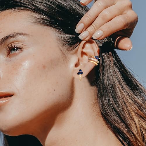 MTMY Gold Ear Cuff Earring for Women 14K Gold Plated Cubic Zirconia Non-Pierced Clip on Cartilage Chunky Ear Cuffs Hypoallergenic Jewelry - style: blue eye