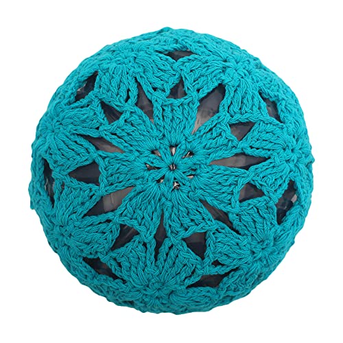 ZLYC Women Cotton Crochet Slouchy Beanie Hat Handmade Knit Summer Skull Cap - color: Crochet Peacock Blue