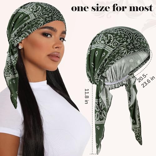 Ababalaya Chemo Headwear for Women Softer Headcover with Longer Tails, Breathable Skull Cap Non-Slip Sleep Beanie - color: Green