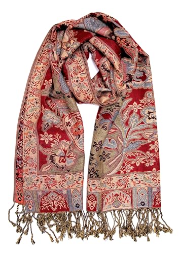 Achillea Elegant Paisley Floral Pashmina Shawl and Wrap – Boho Rave Scarf for Festival, Travel & Everyday Wear - color: Red Black