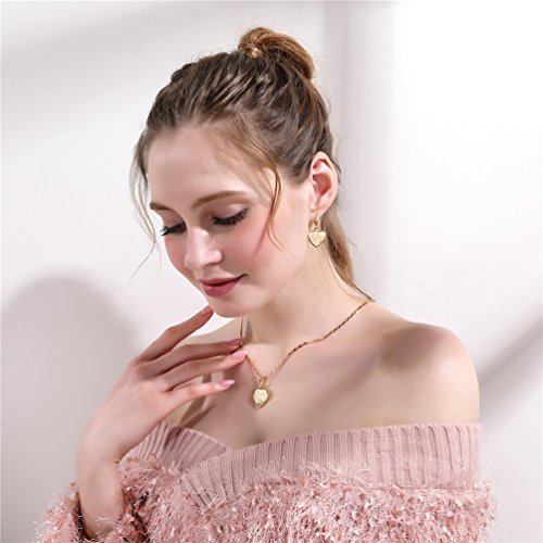 U7 Allah Necklace for Women/Men, 18K Gold Plated Square/Oval/Coin/Heart/Crescent Moon Islamic Pendant Necklace Muslim Jewelry with Chain - color: 07.Heart Necklace+Earrings Gold