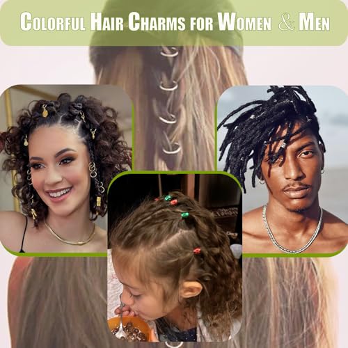190pcs Colorful Hair Jewelry for Women Braids Dreadlock Locs,Multicolor Metal Hair Charms Accessories Adjustable Hair Cuffs Coils Clips Rings Beads Braiding Decoration - color: Multi Color