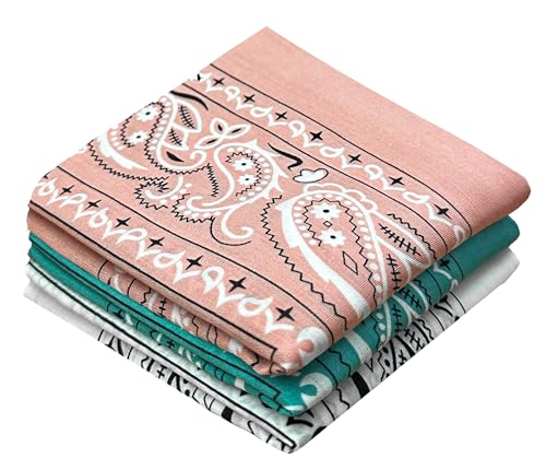 Classic Paisley Bandanas - 3 Pack Gift Set, 100% Cotton, 22x22 Inches - color: White Pink Teal
