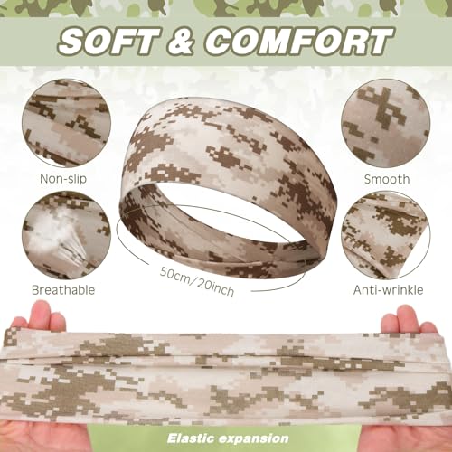 18 Pcs Sports Sweatbands for Men Women Camo Headbands Workout Non Slip Headbands Breathable Head Band Fitness Stretchy Unisex Hairband for Yoga Running Cycling Ball - color: Camouflage
