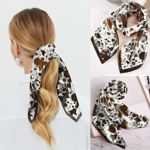 Scarf Silk Feeling Square Satin Head Hair Scarf Wrap 27.5 Inches Headwear Aesthetic Cute Decoration Women Girls - color: V-7-cowhide