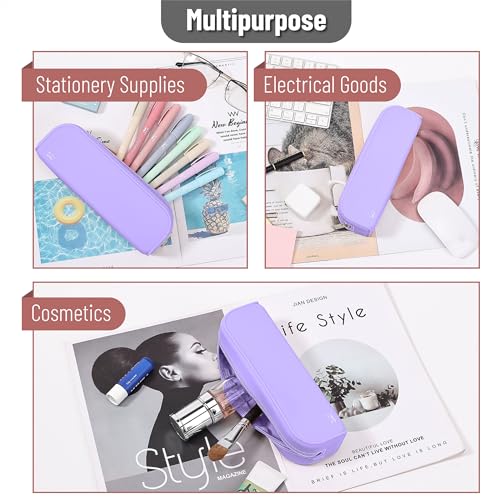 Mr. Pen- Silicone Pencil Case, Aesthetic Pencil Bag for Women, Makeup Pouch | Multifunctional Pouch for Stationery, Cosmetics and Electrical Goods Storage - color: Purple
