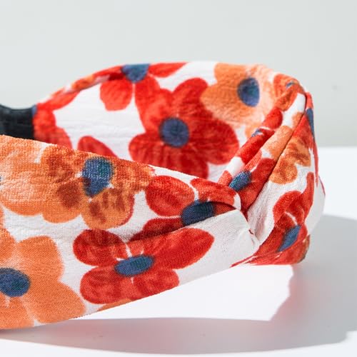 4 Pack Flower Printed Headbands Wide Knotted Headbands for Women Cross Knot Fashion Hair Bands-Holiday - color: Holiday
