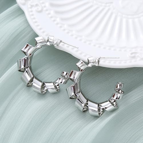 Large Hoop Earrings Lightweight Chunky Earrings for Women Chunky Earrings Big Hoop Earrings for Wedding - style: Dangle-Silver-01