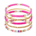 GOOJIDS Surfer Heishi Clay Bead Bracelets for Women Bohemian Stackable Gold Plated Beaded Stretch Bracelets Elastic Layering Friendship Bracelets Set Boho Jewelry - color: A-Multicolor Rose Sets