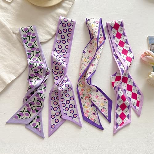 4/40 Pcs Hair Scarf for Women, 35"x2.36" Lightweight Silk Headband, Purse & Bag Scarves Gift Collection - color: Orchid