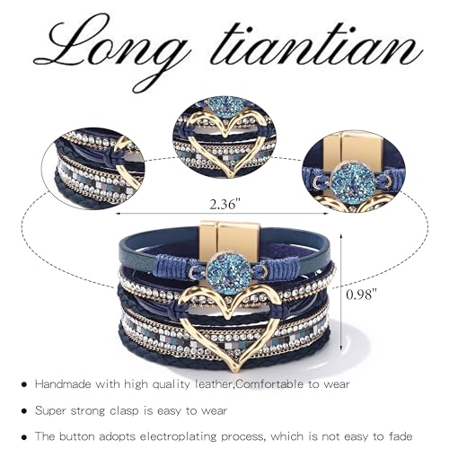 Long tiantian Boho Leather Wrap Bracelets Gifts Trendy Stuff Layered Bangles Bracelets for Women Modern Stackable Infinity Bracelets Bohemian Jewelry Gifts for Women Birthday Gifts - color: B3:Bracelets for Women Trendy(blue)