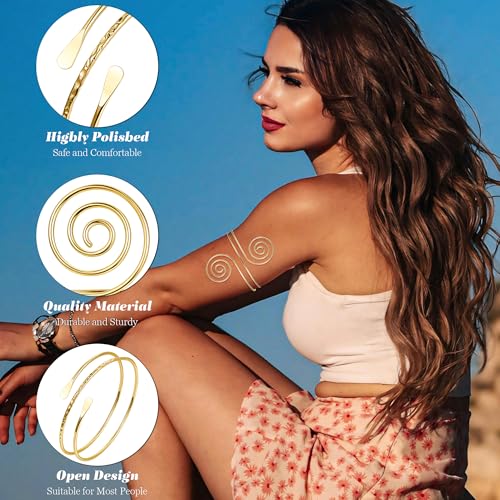 2Pcs Gold Arm Cuff for Women Adjustable Arm Cuff Bracelet Minimalist Open Coil Upper Arm Band Cuff Bangle Set - style: Gold E
