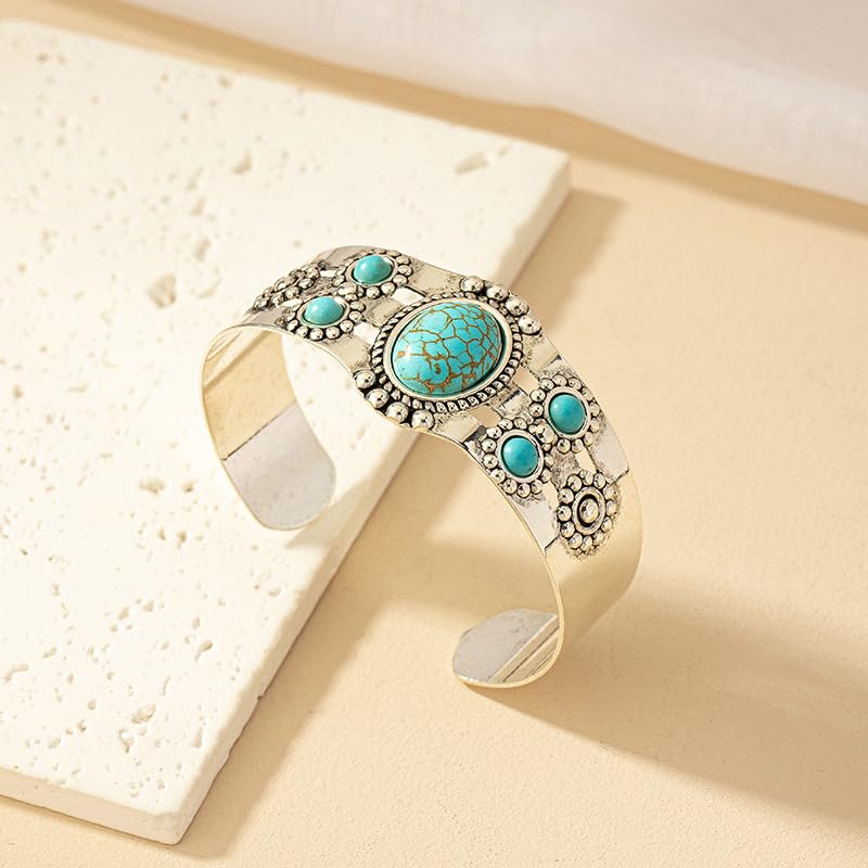 Western Bracelets for Women Vintage Chunky Turquoise Cuff Bracelet Turquoise Country Bracelets Adjustable Boho Cuff Bracelet Western Country Costume Jewelry Accessories - style: style4