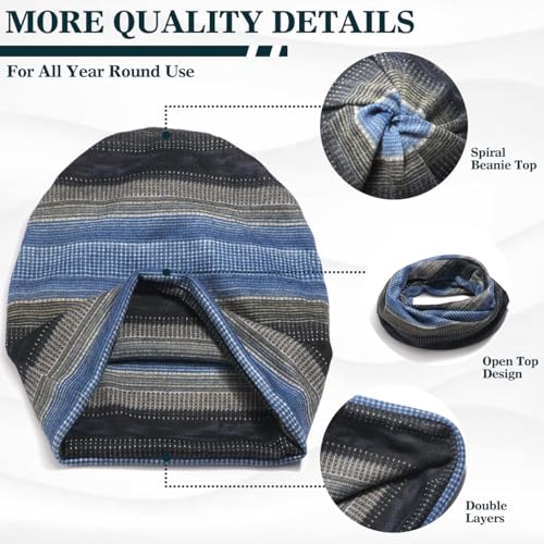 Chemo Headwear for Women Soft Cotton Slouchy Beanie Hat Scarf for Cancer Care - color: Blue