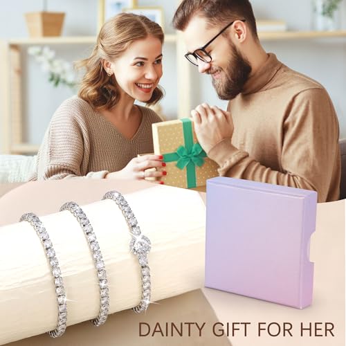 YADOCA Tennis Bracelets For Women - Silver Plated Bracelet Stack Cubic Zirconia CZ Diamond Adjustable Stackable Bracelets Set For Prom Wedding Jewelry Gift 3Pcs - style: C:Round CZ-1